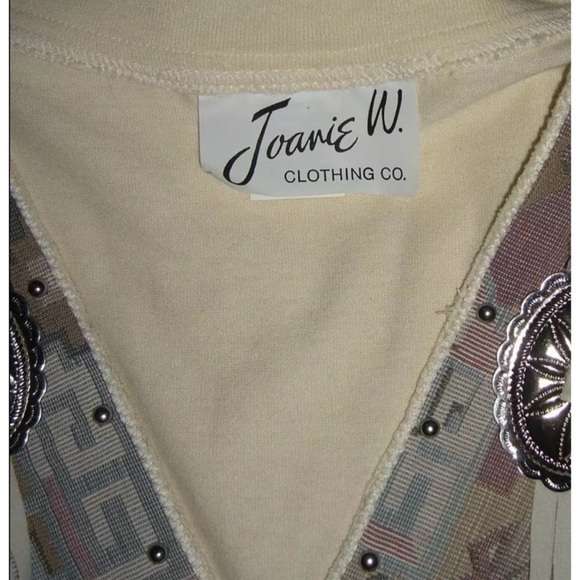 Joanie W Blouse Vintage 90's Western Fringe Studded Conche Aztec Cowgirl Boho L - Picture 8 of 10